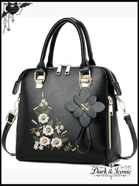 Embroidered Satchel Purse Top Handle Lightweight Tote Crossbody Bag